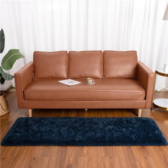 SoftShag Runner Rug for Bedroom,2x6 Feet Fluffy Rugs with Non-Slip,DarkNavy Blue - Picture 5 of 6